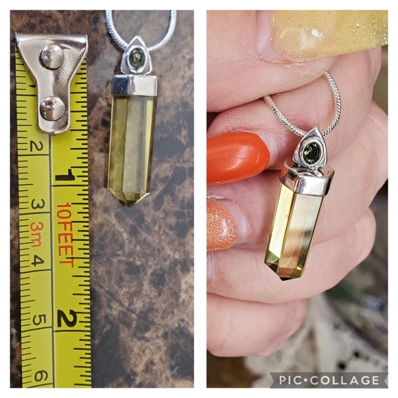 Genuine Lemon Topaz & Czech Moldavite Pendant Necklace - Picture 6 of 6